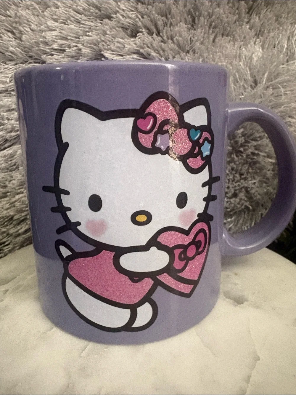 Sanrio Hello Kitty Lavender and Pink Ceramic Mug with Glitter Bow